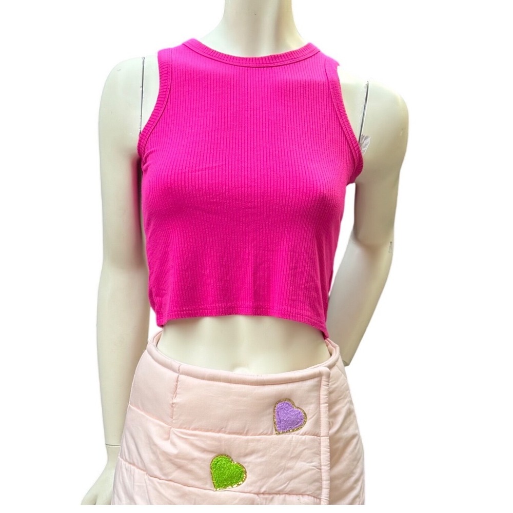 Antistar Ribbed Crop Tank Top Magenta Pink Y2K Style Barbiecore Basiccore Large